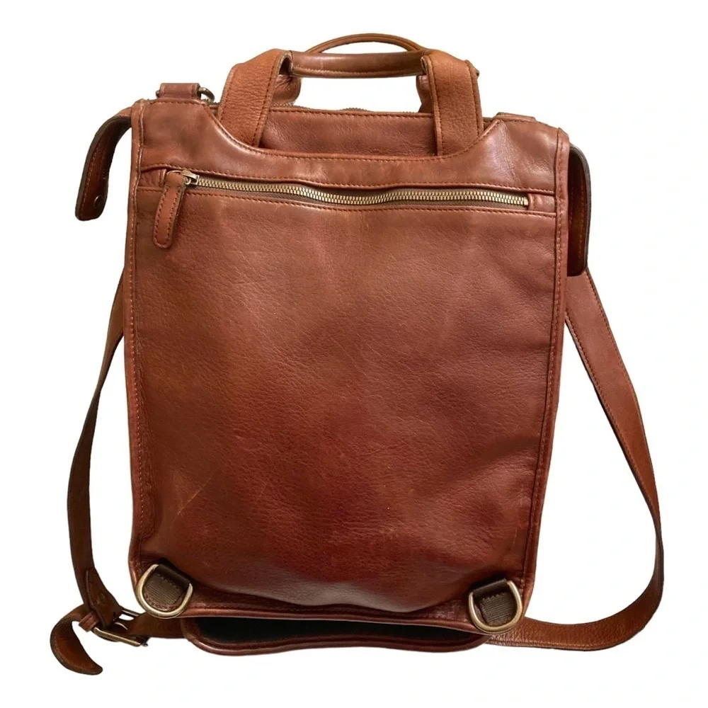 Allen Edmonds brown leather convertible backpack laptop bag carryon travel